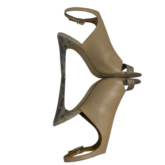 BCBGeneration MALCOLM TAN-SNAKESKIN ANKLE STRAP OPEN TOE HEELS SZ 7.5 MED - Picture 13 of 16